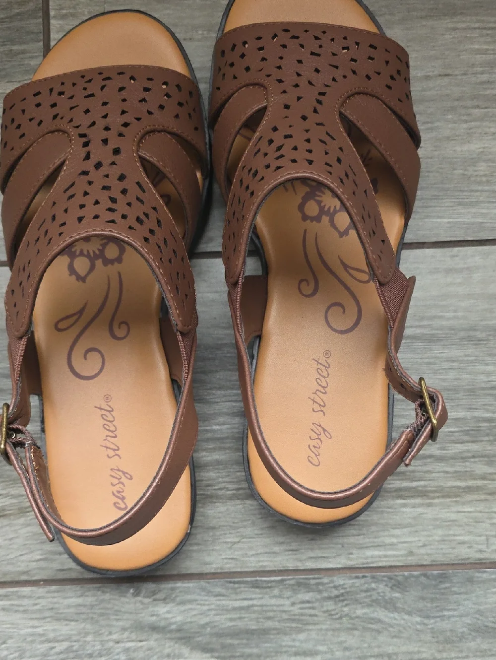 easy street Brown Laser-Cut Slingback Sandals - Picture 4 of 9